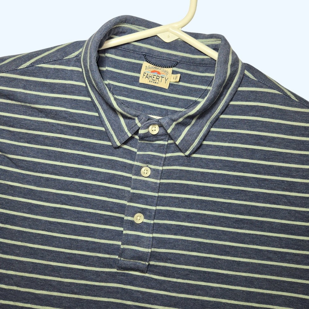 Faherty Movement Polo Mens Large Blue Striped Short Sleeve Shirt MKS2115-AMG